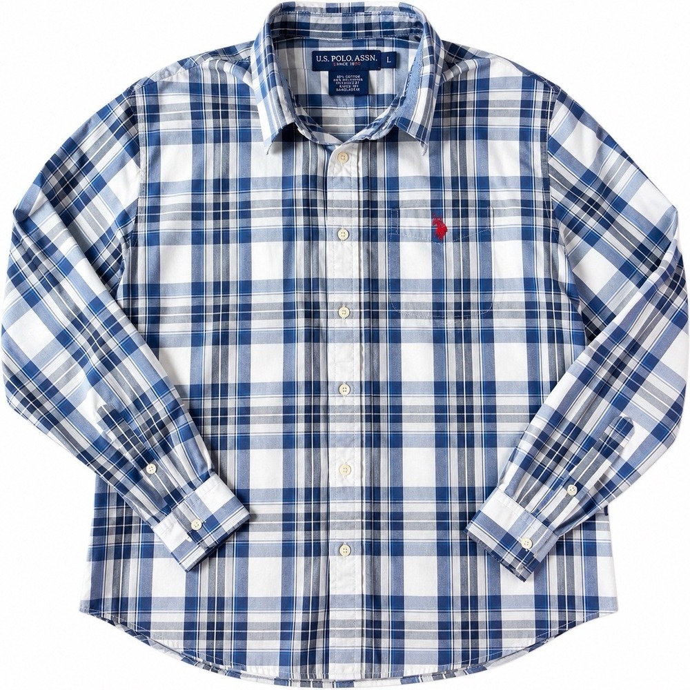 U.S. Polo Assn Men’s Large Plaid Button Front Shirt Long Sleeve Blue White